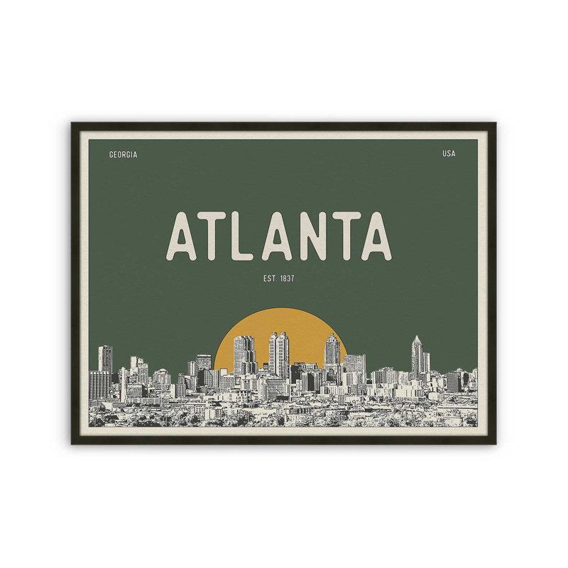 «Atlanta Skyline» par Deny Designs, reproduction d'art, 18 x 24, Noir, Impression encadrée