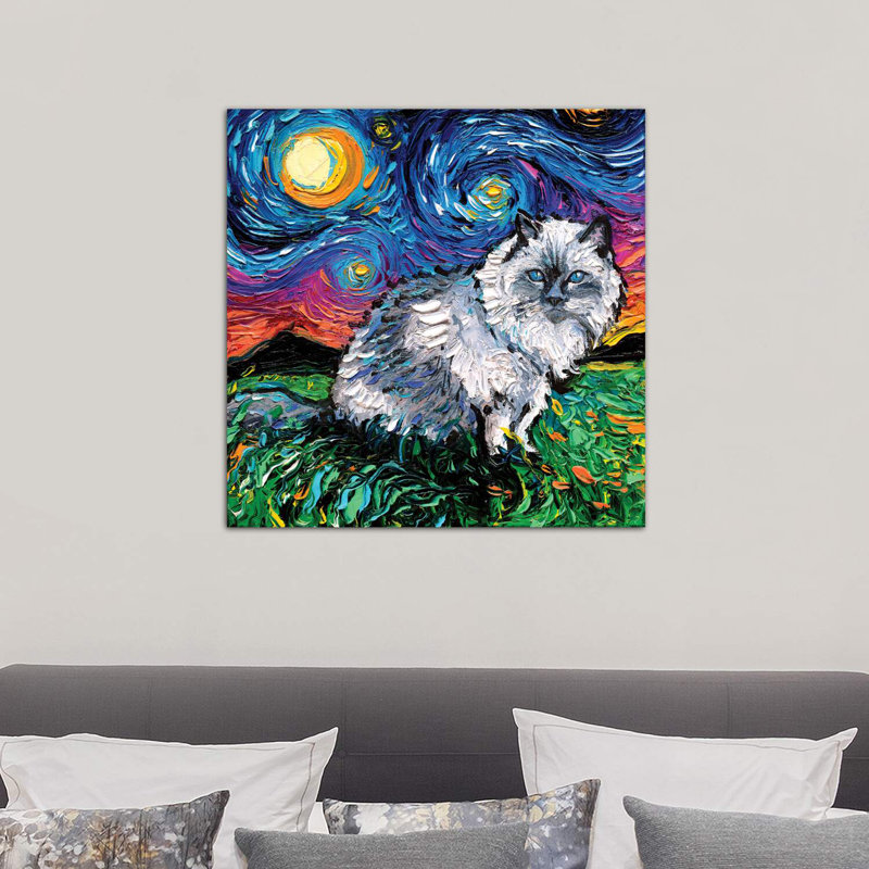 Ragdoll Cat Night by Aja Trier - Wrapped Canvas Painting, 66.04 cm H x 66.04 cm W x 1.91 cm D