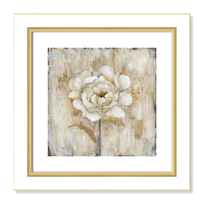 Venetian Gold Botanical I - peinture encadrée, Cadre blanc et or, H 19,25 po x l 19,25 po x P 1,13 po