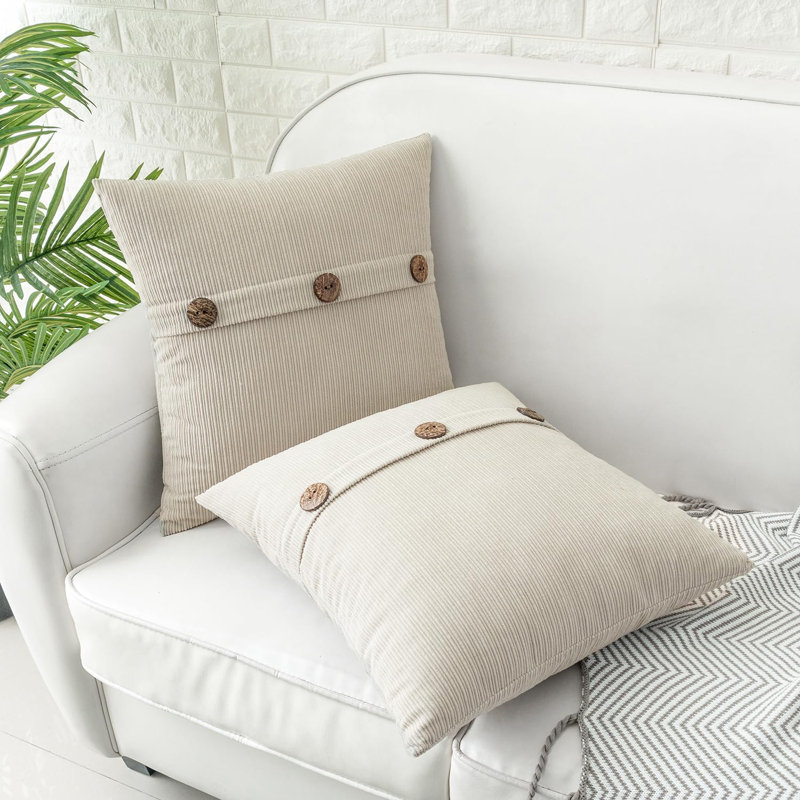 50 housses de coussin en chenille blanc crème de 18 po x 18 po à trois boutons, douillettes décoratives de style campagnard pour canapé-lit, salon, ensemble de 2