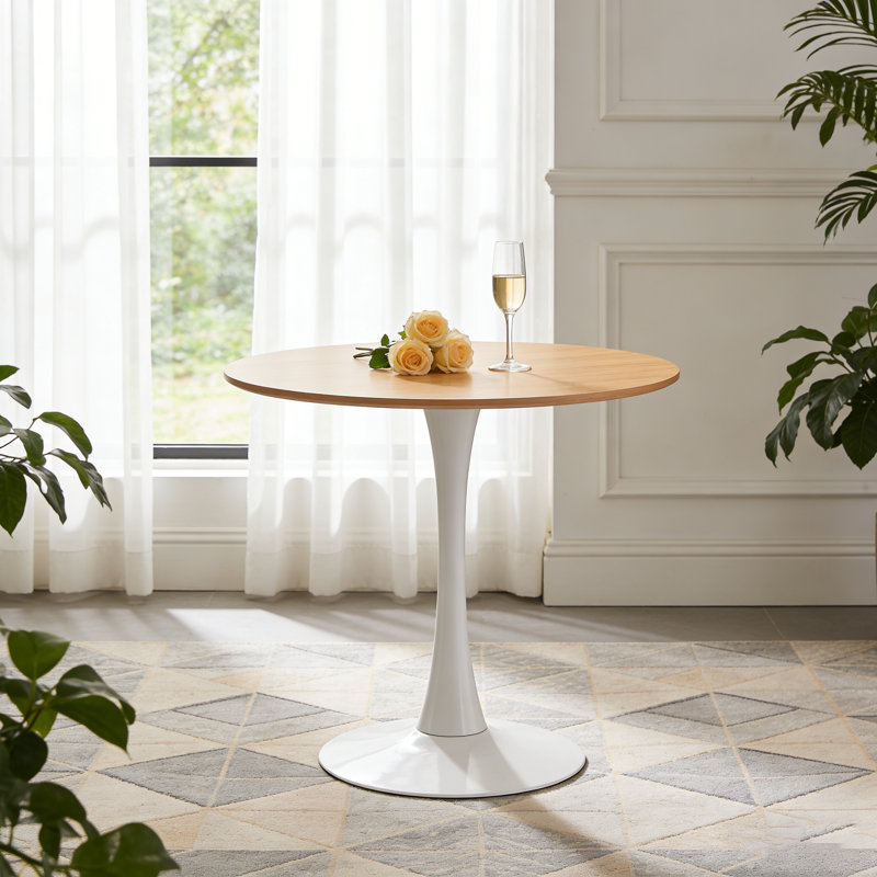 Tables de salle à manger modernes en chêne à densité moyenne, conception ronde compacte pour la maison, Naturel / Blanc