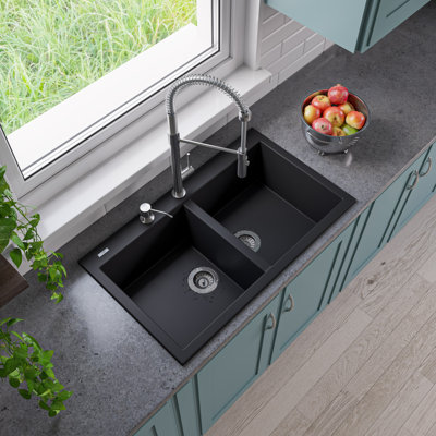 Robinet de cuisine rétractable à poignée simple avec douchette latérale