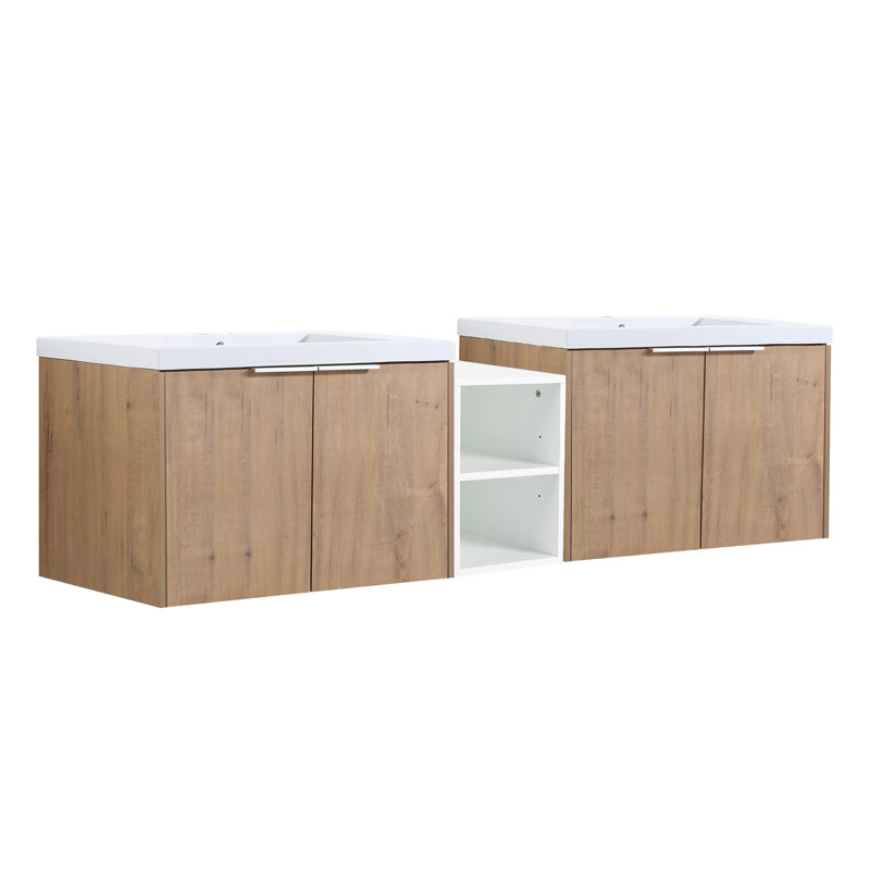Meuble-lavabo sophistiqué avec portes à fermeture en douceur et grand espace de rangement, Chêne