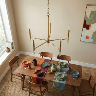 Courtyard 5 - Light Satin Brass Pendant Candle Bulb Chandelier Golden Brass Finish