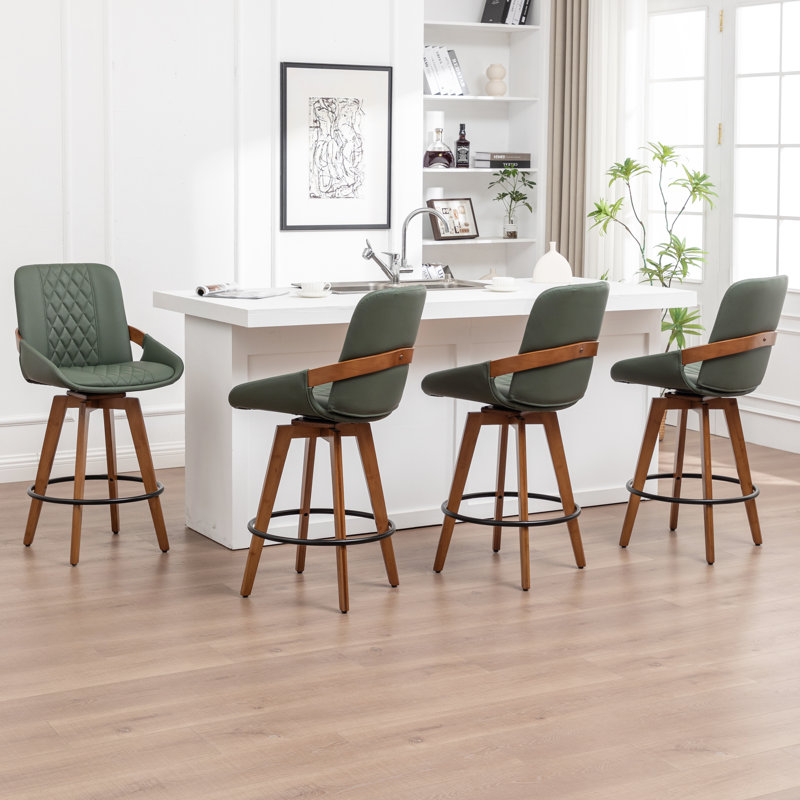 Swivel Upholstered Counter Stool, Counter Stool (67cm Seat Height), 4, Green