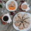 Set Of Four Square Wood And Marble Coasters With Stand