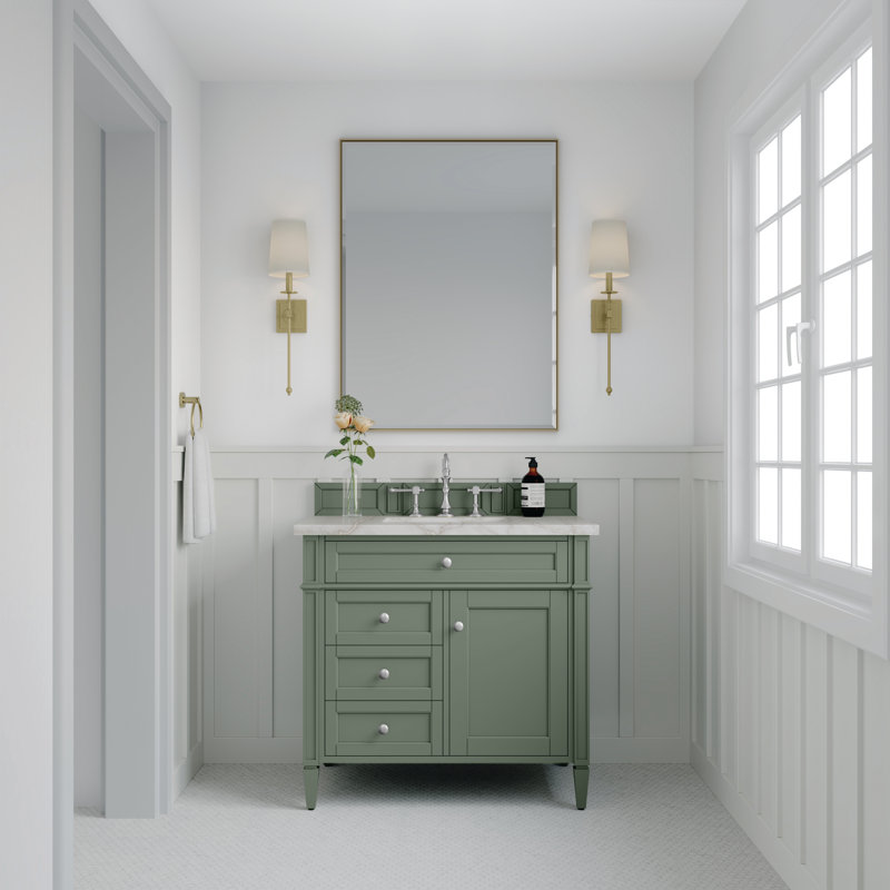 Brittany 36'' W Single Vanity, Smokey Celadon, Victorian Silver, 8" Widespread