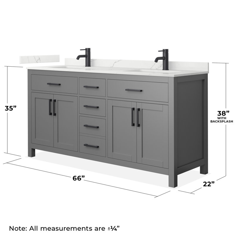 Beckett 66" Freestanding Double Bathroom Vanity with Quartz Top, Giotto Quartz, Matte Black, Dark Gray