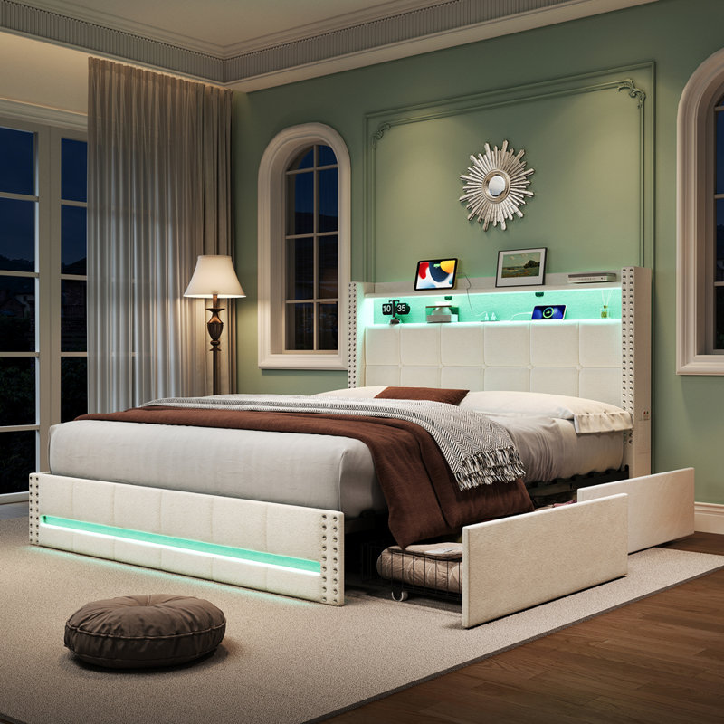 Upholstered Storage Bed, Beige
