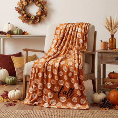 Fall Flannel Blanket Throw, Thanksgiving Orange Line Pumpkin Soft Fuzzy Plush Cozy Fleece Blankets for Couch Sofa Bed Decor, Ideal Gifts for Adults 50x40