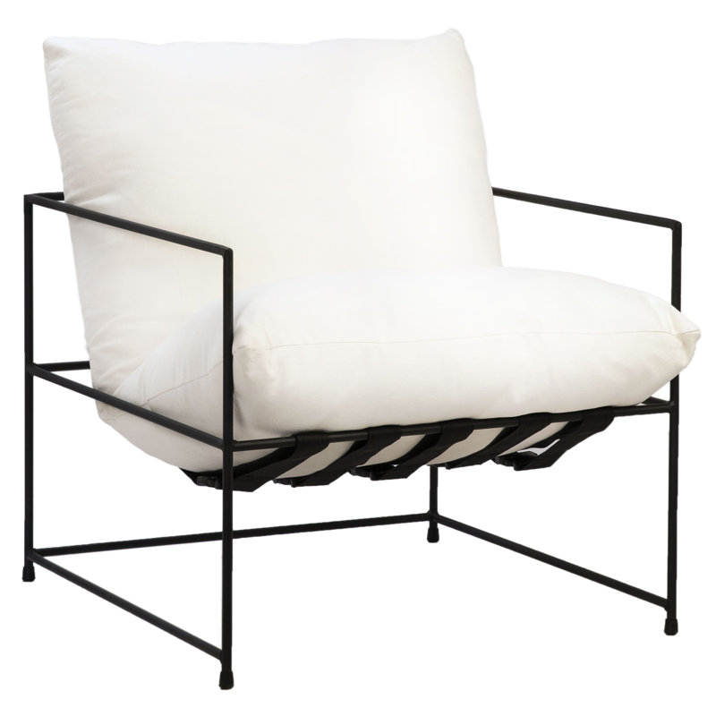 Inska Black Iron Hammock Style Occasional Chair, 33" H x 28" W x 30" D, White Natural