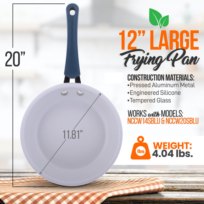 Aluminum Non-Stick Frying Pan, 12", Blue/White