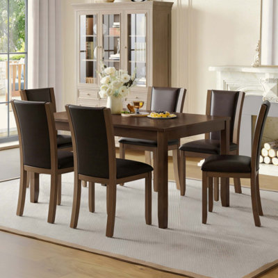 Modern 7-Piece Dining Table Set with 6 Upholstered Chairs, Wooden Rectangular Dining Table Set for 6 with Chairs, for Dining Room, Kitchen, Restaurant