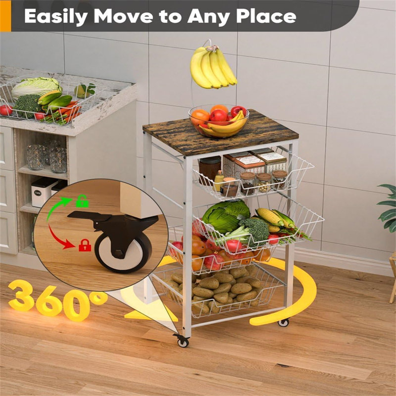 43cm W Metal Storage Rack with Wheels, White
