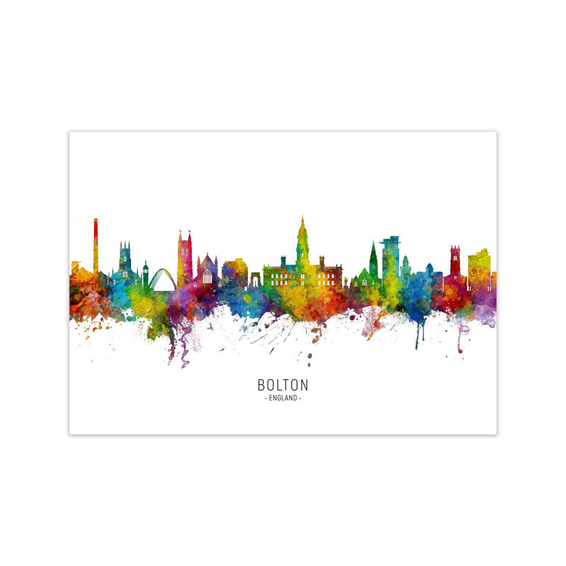 Bolton England Skyline by Michael Tompsett - Print, 60cm H x 84cm W x 1cm D, Unframed