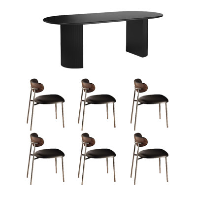 Matte black oval dining table and chair set
