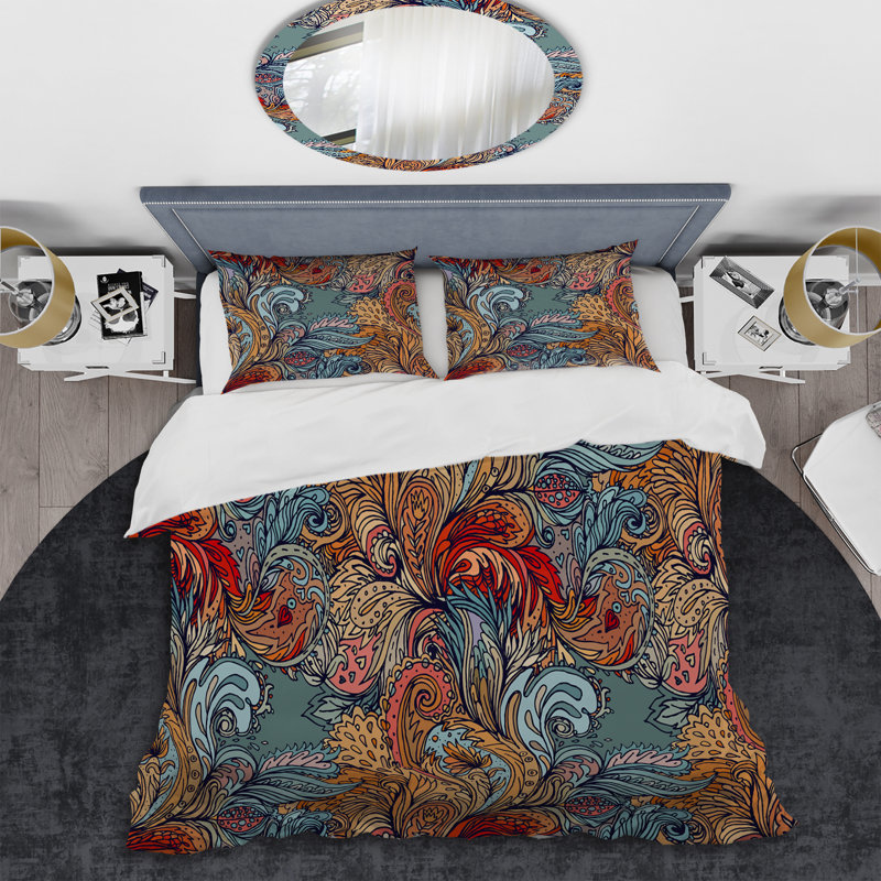 Cachemire floral multicolore - ensemble de housse de couette abstrait - microfibre de polyester
