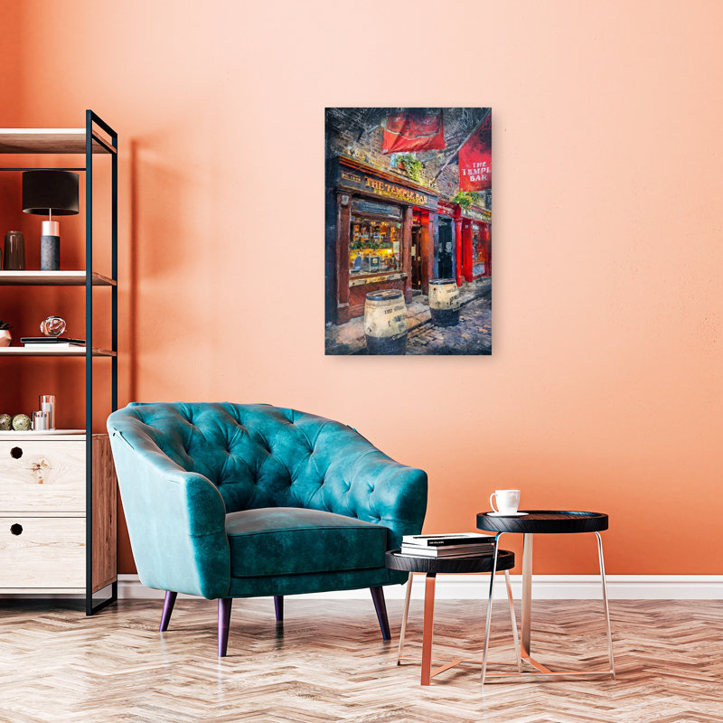 Temple Bar, Dublin, nuit, architecture contemporaine, art mural urbain, 36" H x 24" W