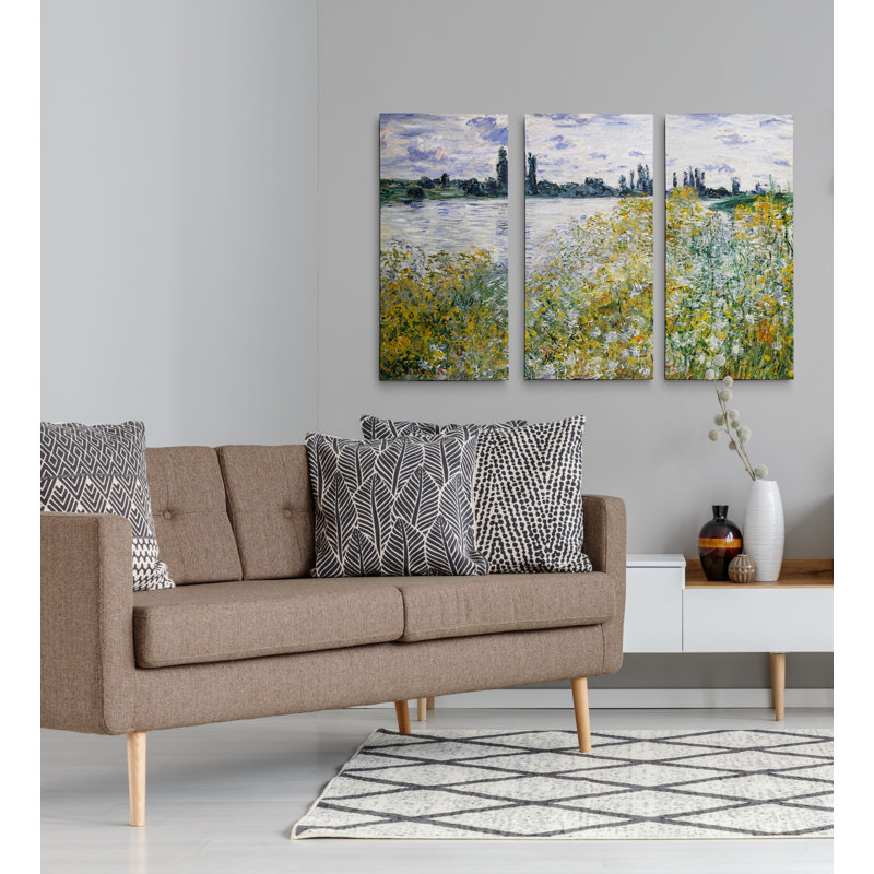 « florals on the banks » par claude monet, reproduction d’image multi-pièces sur toile, H 40 po x l 60 po x P 1,5 po
