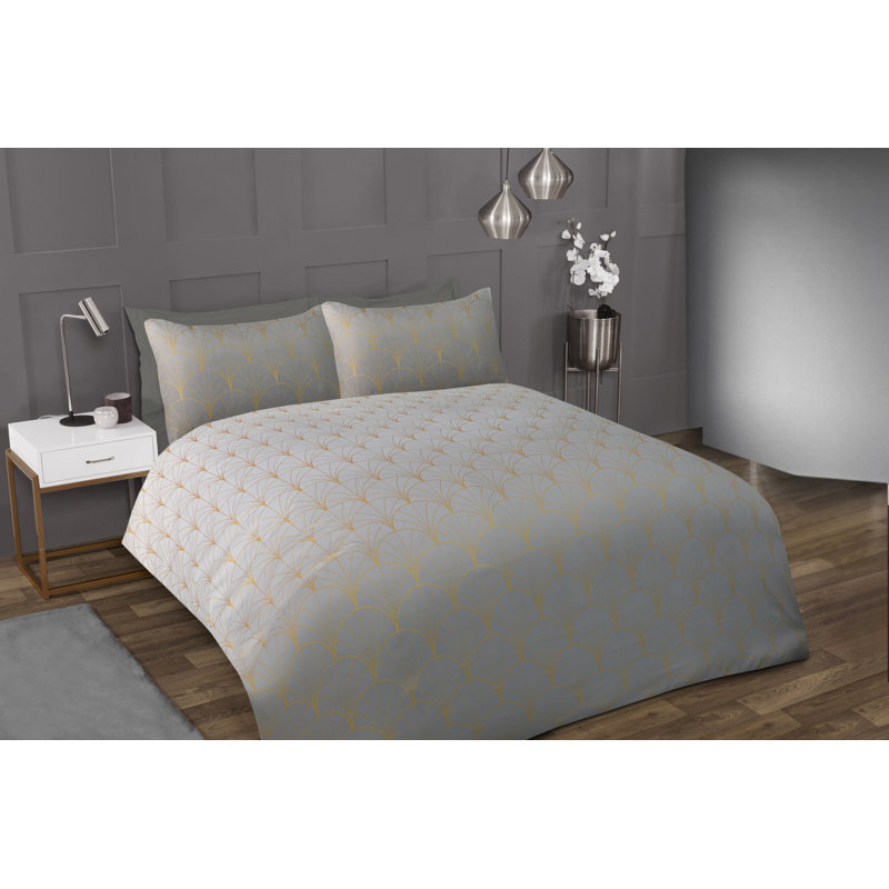 Double Ombre Metallic Deco Duvet Set, Super King Duvet Cover + 2 Standard Pillowcases, Grey