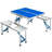 Outsunny Folding Picnic Table With Umbrella Hole, Aluminum Suitcase Portable Outdoor Table With Bench, Patio, Porch Or Camping Table And Chair Set, Ocean Blue