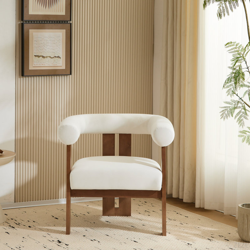 Chaise d'appoint moderne rembourrée avec accoudoirs ronds, Beige