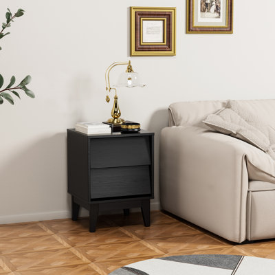 Table de chevet noire pour chambre à coucher, design rétro avec pieds en bois massif, espace de rangement spacieux biseauté moderne Mid-Century, intérieur de chambre à coucher avec pieds élégants