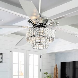 52" Beedle 5 - Blade 2-Tier Crystal Ceiling Fan with Remote Control and Light Kit Included