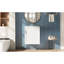 Meuble-lavabo mural de 51 cm (20 po), de style moderne, blanc, avec lavabo, étagères ouvertes, rangement optimal, porte fermée pour plus d'intimité avec fermeture amortie, porte-papier hygiénique intégré et construction résistante à l'eau.