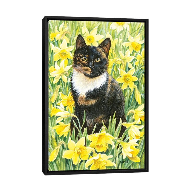 «Motley in Wild Daffodils», impression sur toile, H 26 po x l 18 po x P 1,5 po, Toile avec cadre noir, Pas de tapis