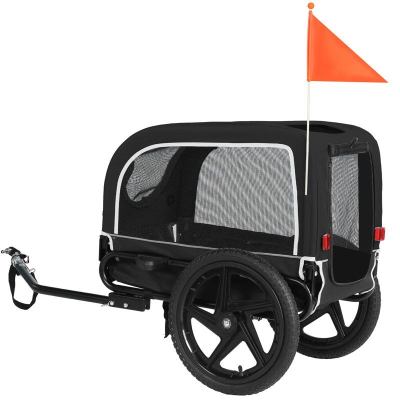 Remorque pliable noire pour chien de taille moyenne ou grande avec rideau imperméable, Noir