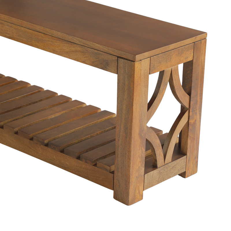 Banc de rangement en bois massif Dezider, Noyer clair