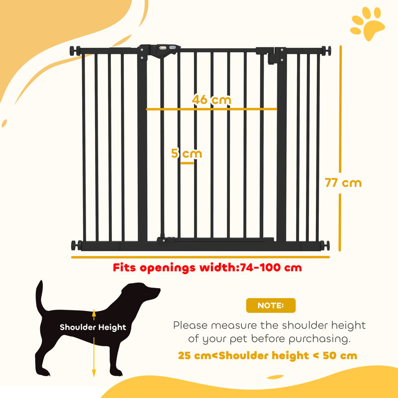 Pressure Mounted Pet Gate With Door, Black, 74-100 cm