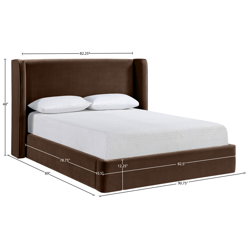 Kendall Wanaque Velvet Upholstered Bed, King, Brown Velvet