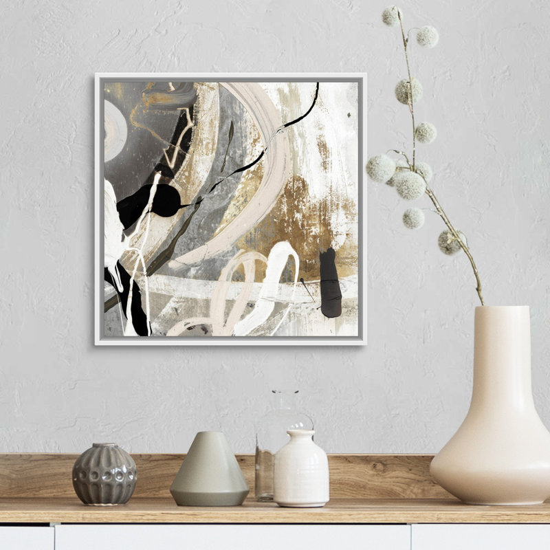 Tangled III - peinture sur toile, Toile avec cadre flottant, H 17,25 po x l 17,25 po, Blanc