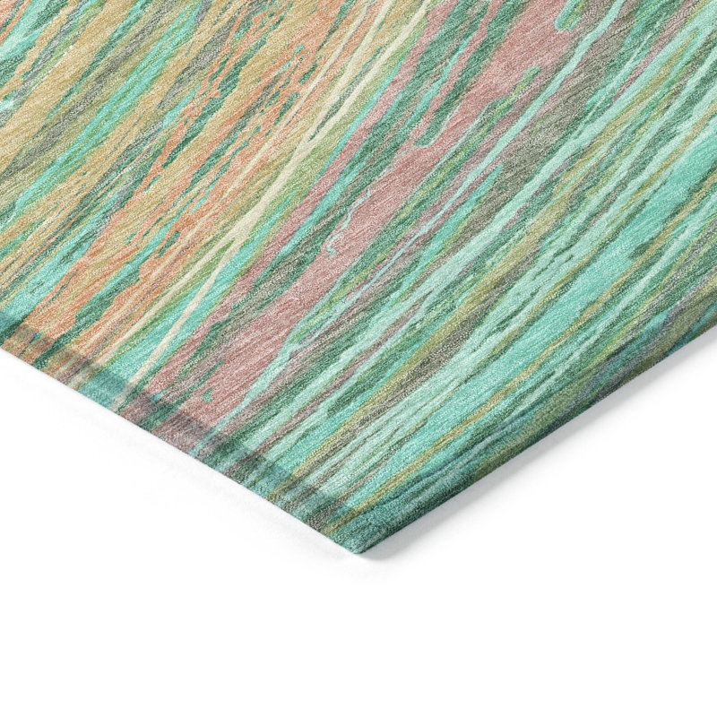 Tapis bleu sarcelle Xhevrie lavable à la machine intérieur / extérieur, Rectangulaire 8 pi x 10 pi