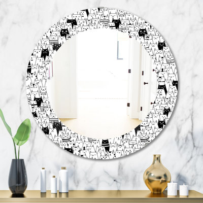 Cats Pattern - Printed Modern Mirror - Oval or Round Wall Mirror