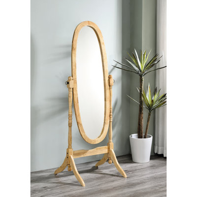 Miroir sur pied en bois de 58,58 po, finition naturelle, ovale. Miroir plein réglable. S'incline librement à n'importe quel angle. Le miroir est facile à assembler et naturel