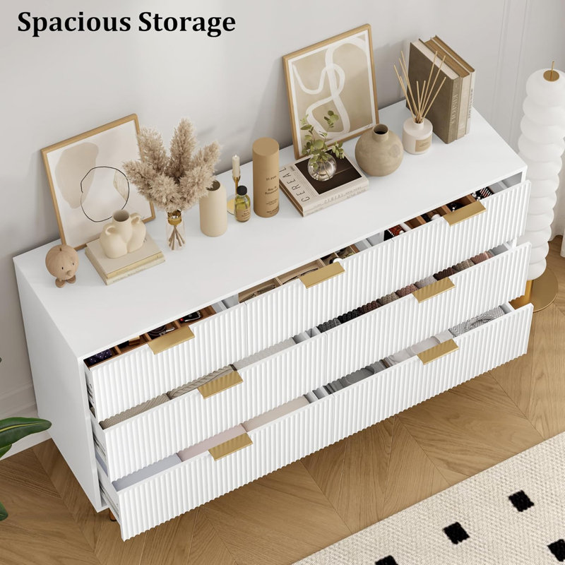 Fluted Wood Dresser 7 Drawers Dresser, White 1