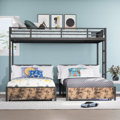 Triple lit superposé en métal noir pour 3 personnes, séparé en 3 lits simples, stable et antirouille, bruit, décor de chambre à coucher moderne, sans sommier, assemblage simple avec lit complet en métal, finition, structure, réduit,