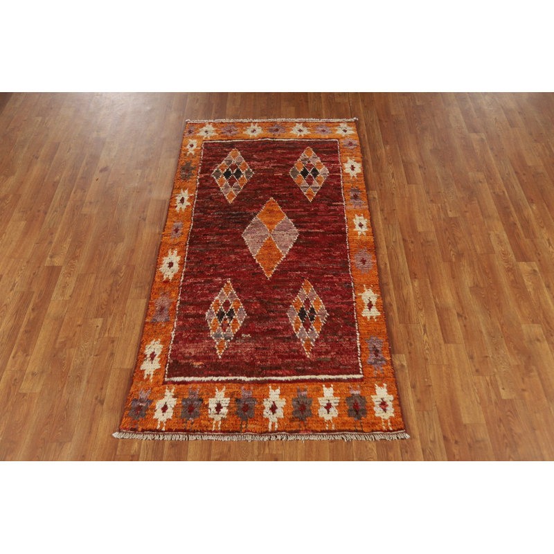 Geometric Wool Moroccan Oriental Rug 3x6