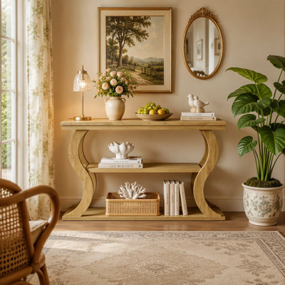 Table console 55 po, tables d'entrée de style campagnard avec rangement à 3 niveaux