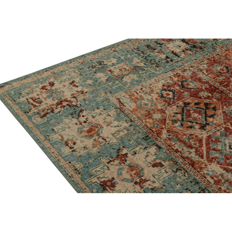 Rug & Kilim’S Distressed Rug In Rust, Beige And Teal Tribal Medallions, Rectangle 12' x 16'