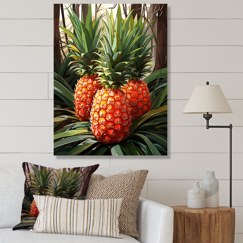 Pineapple Paradise II - Ananas, art mural, H 20 po x l 12 po x P 1 po, Toile tendue