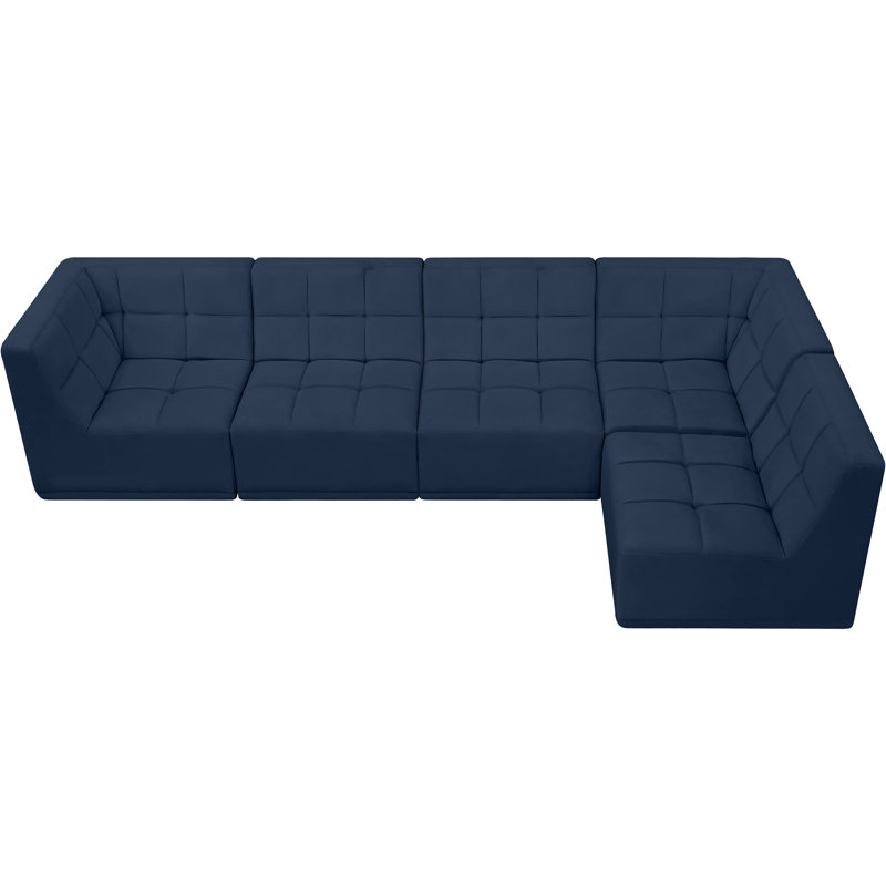 Hellinger 128 " Velvet L-Shaped Seating Component, Navy Velvet