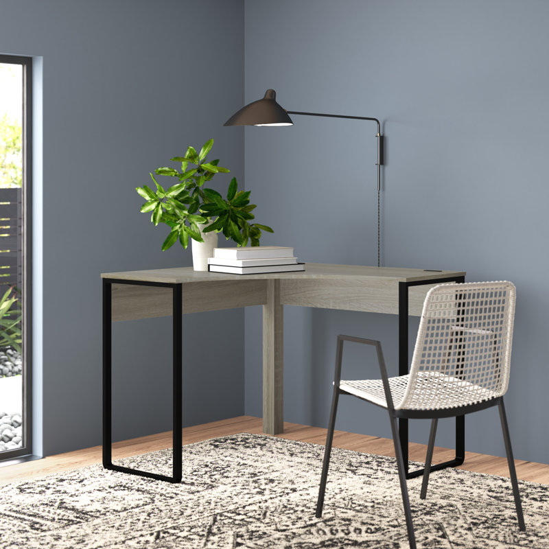 Smithtown Corner Metal Base Writing Desk, Valley Pine