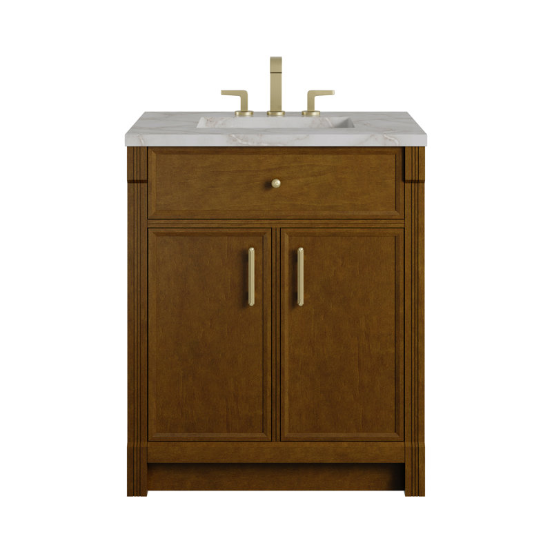 Bellshire Single Vanity, Honey Oak, 30", Victorian Silver Silestone
