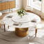 51" Modern Round Dining Table With Lazy Susan, White Stone Top-125553973