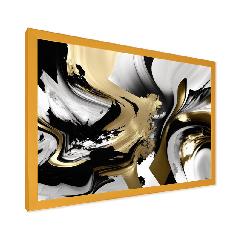 Golden Wave Reflections II - Art mural encadré abstrait, Cadre doré simple, H 24 po x l 32 po x P 1 po