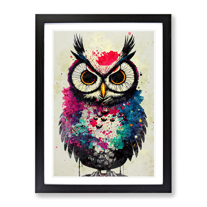 Owl - Framed Print, Black, 64cm H x 46cm W x 2cm D